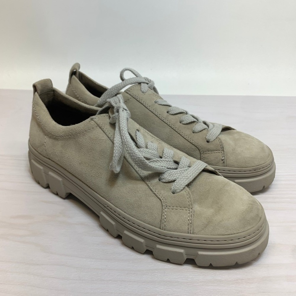 Paul Green Womens 8 Suede Sneakers Lug Sole Low Top Taupe Leather Chunky Shoes